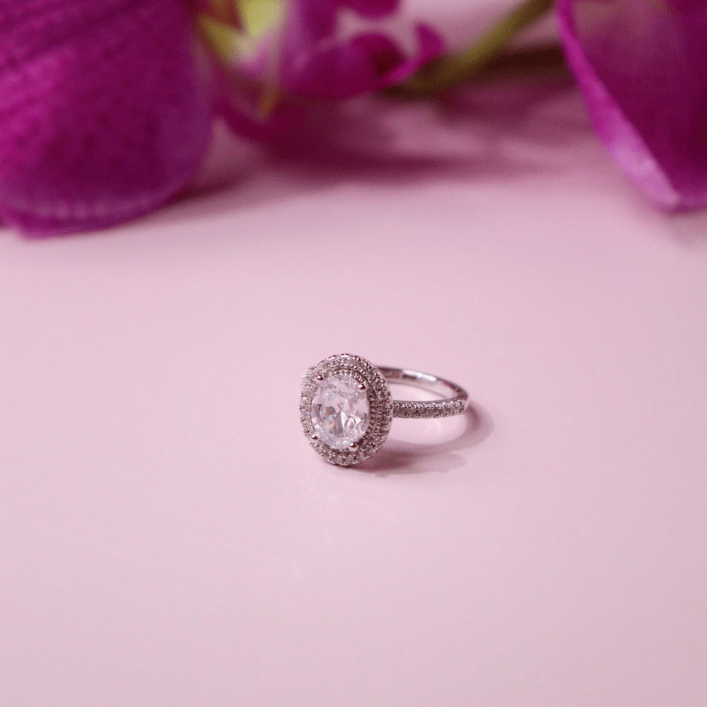 Oval Double Halo Zircon Ring