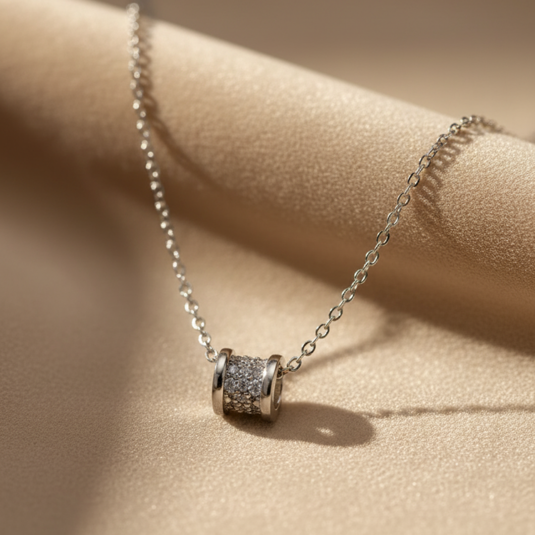 Zircon Studded Cylinder Pendant Necklace