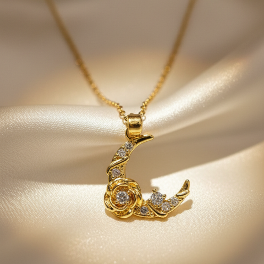 Moonlit Crescent Zircon Necklace