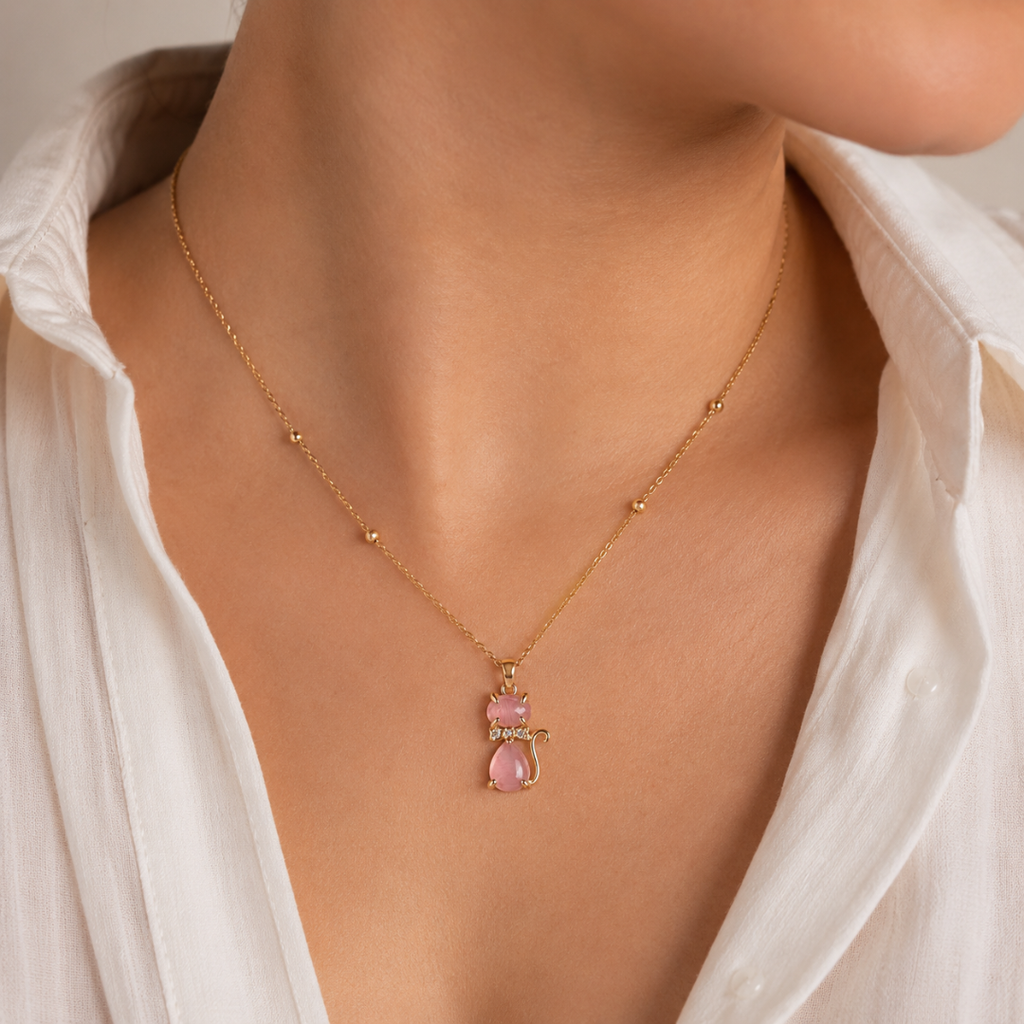 Pink Crystal Cat Necklace