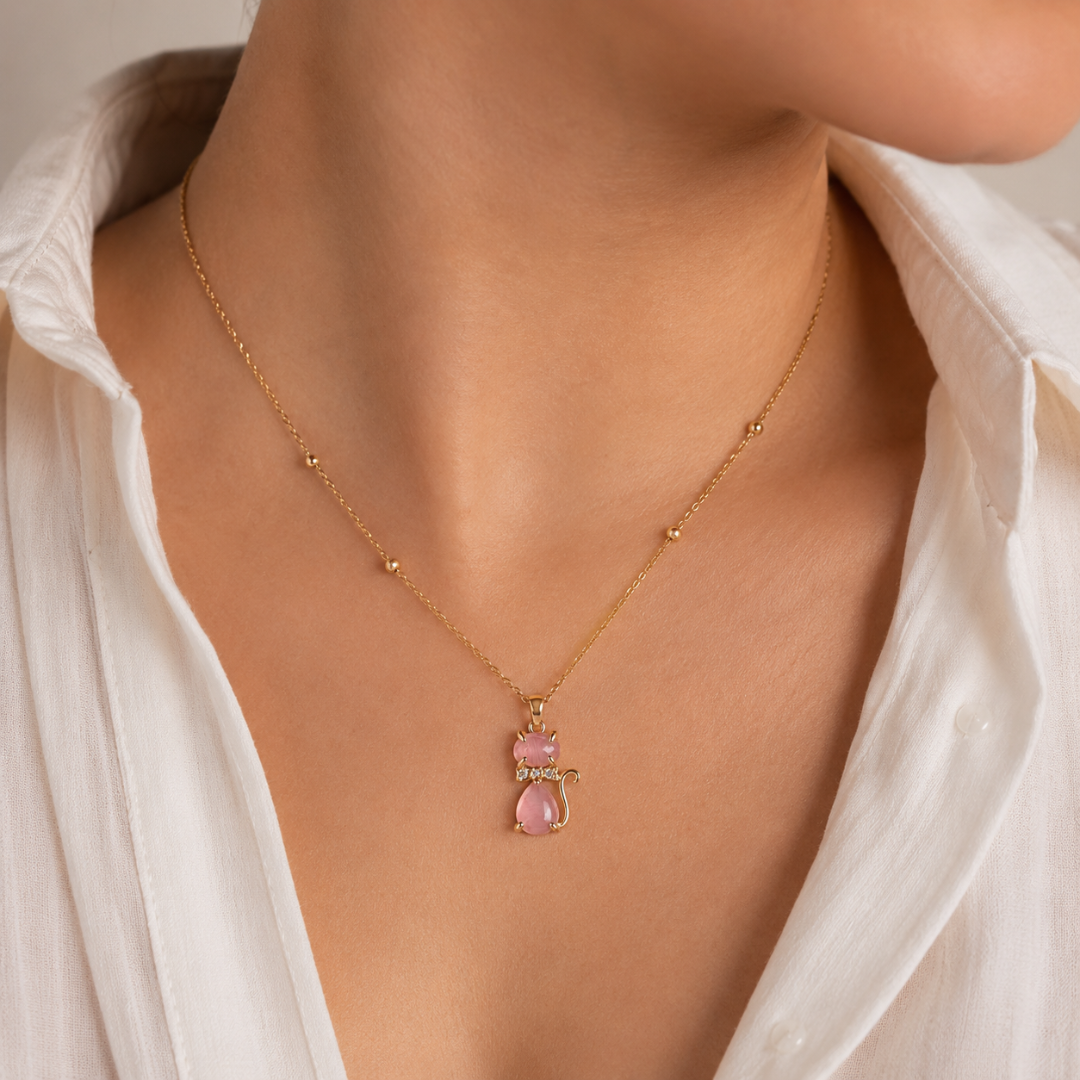 Pink Crystal Cat Necklace