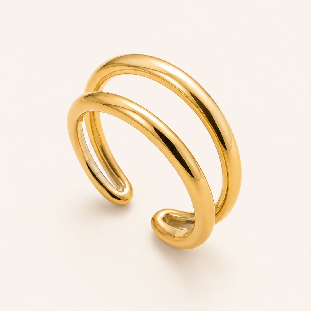 Golden Double Loop Ring - 18K (Demi Fine)