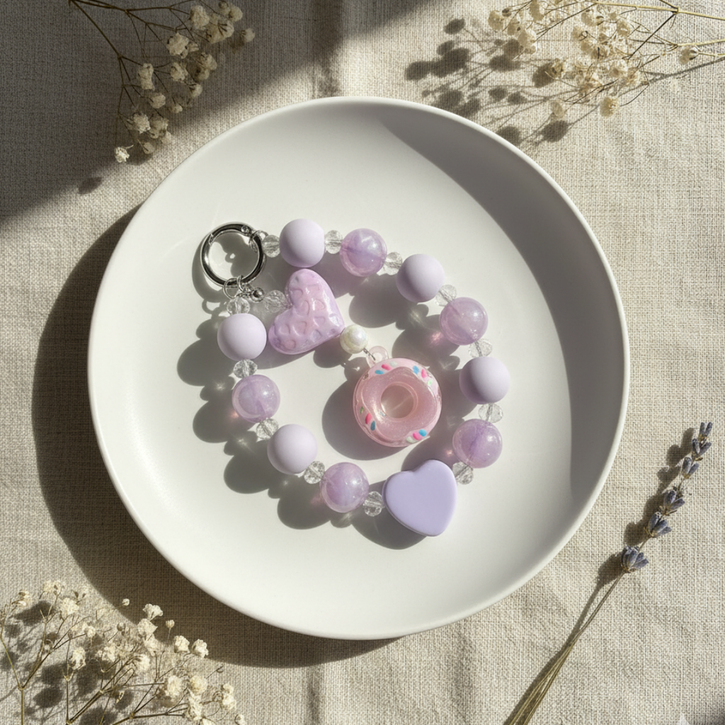 Lilac Heart Bead Mobile Charm