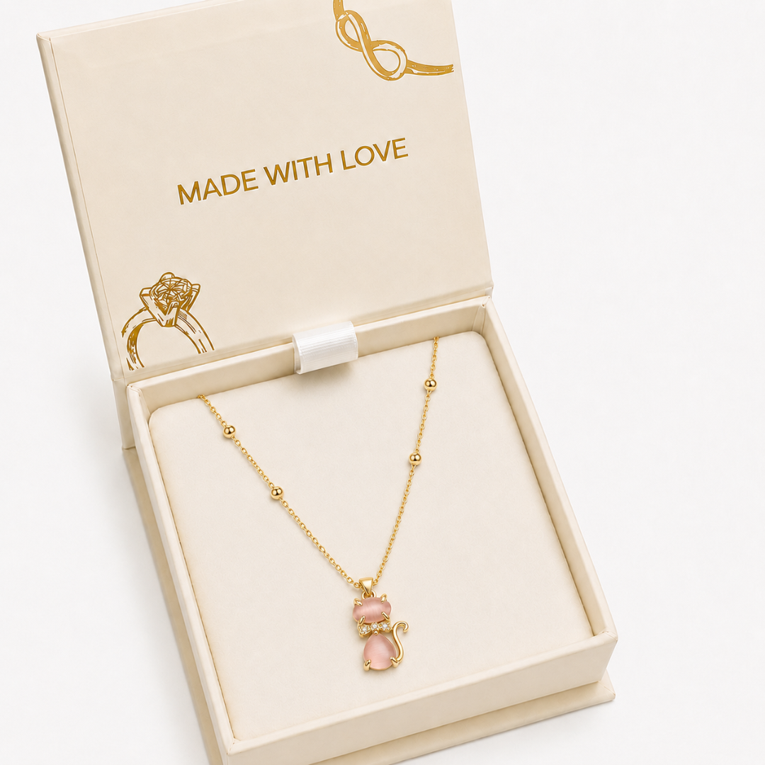Pink Crystal Cat Necklace