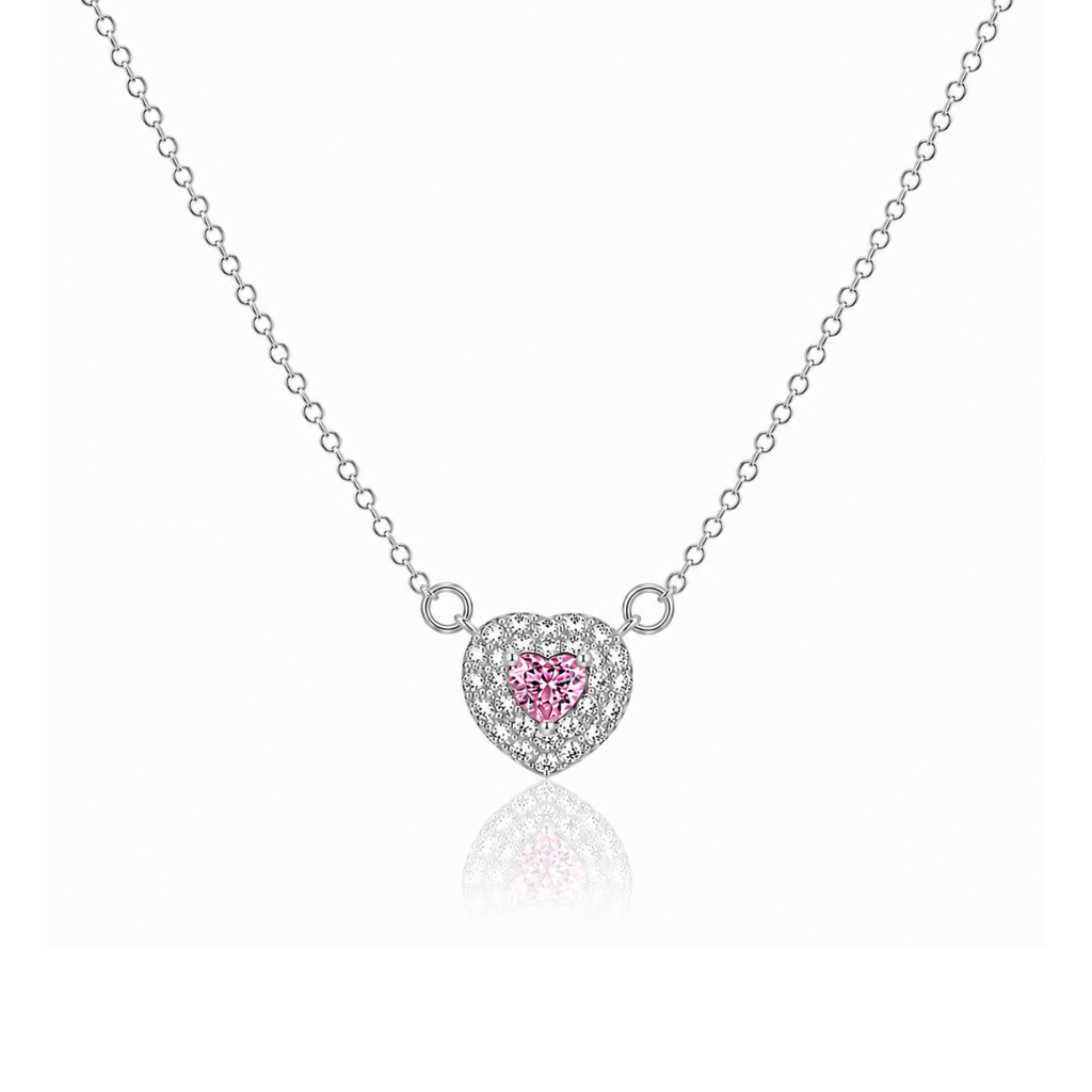 Pink zircon Halo Heart Necklace