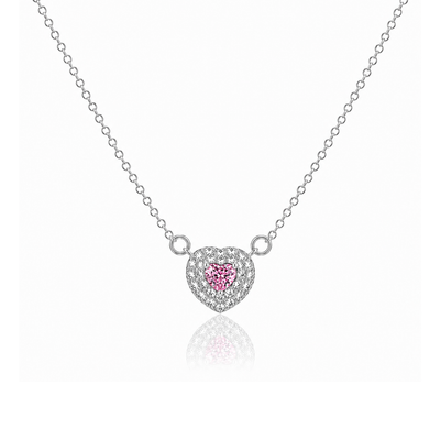 Pink zircon Halo Heart Necklace