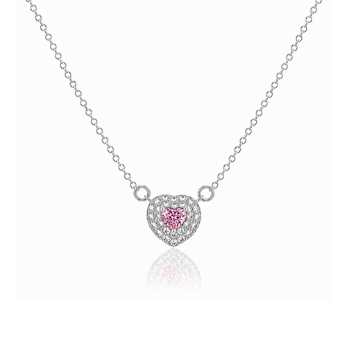 Pink zircon Halo Heart Necklace
