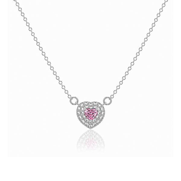 Pink zircon Halo Heart Necklace