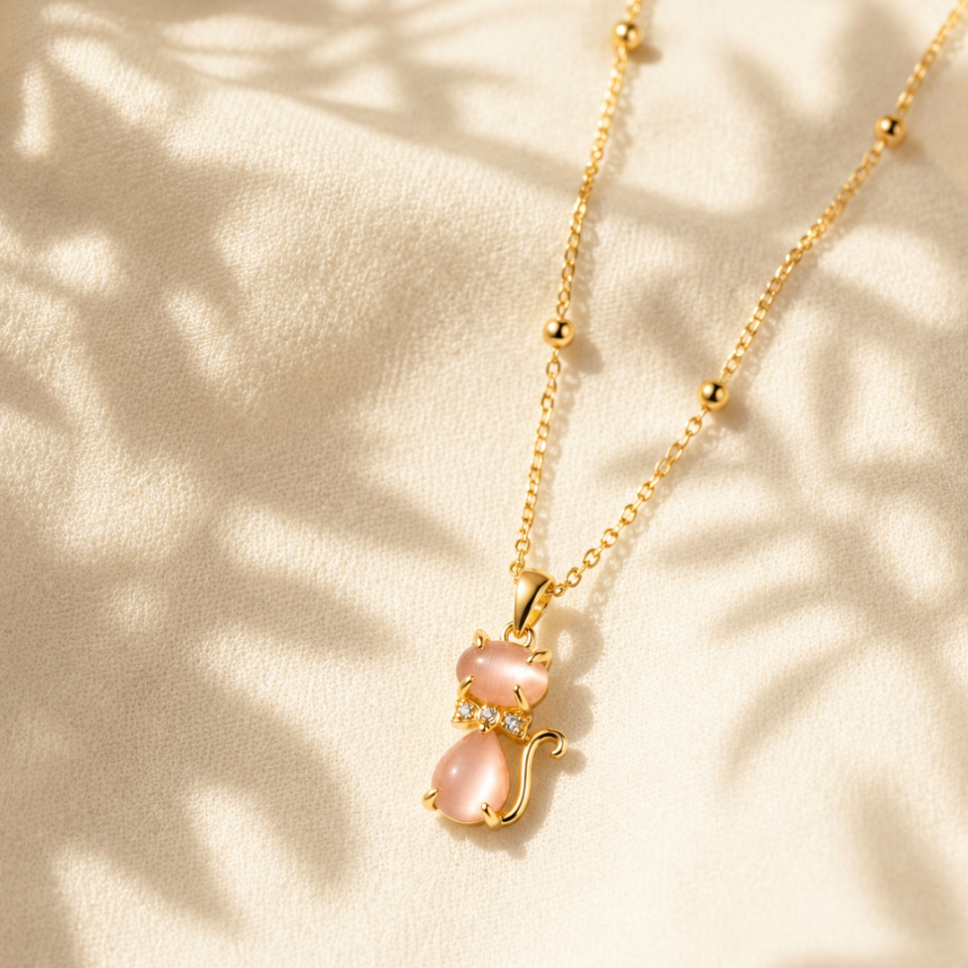 Pink Crystal Cat Necklace