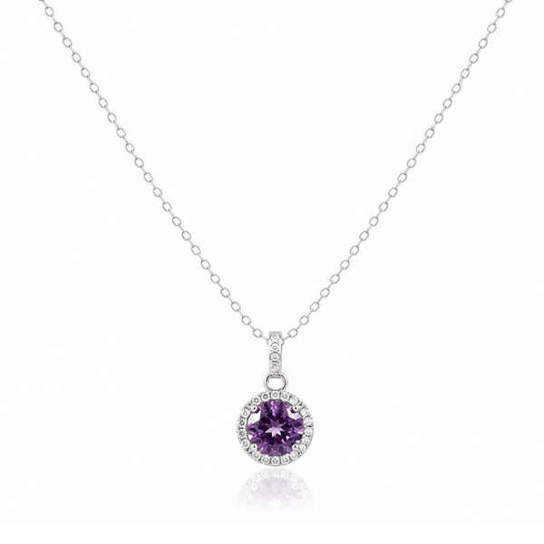 Radiant Violet Zircon Pendant Necklace