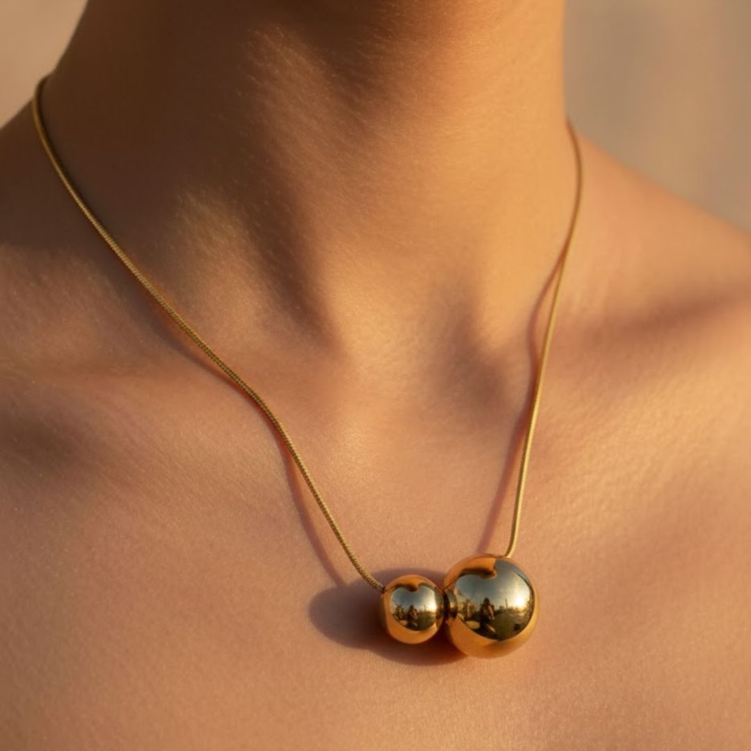 Two Drop Ball 18K Gold-Plated Necklace