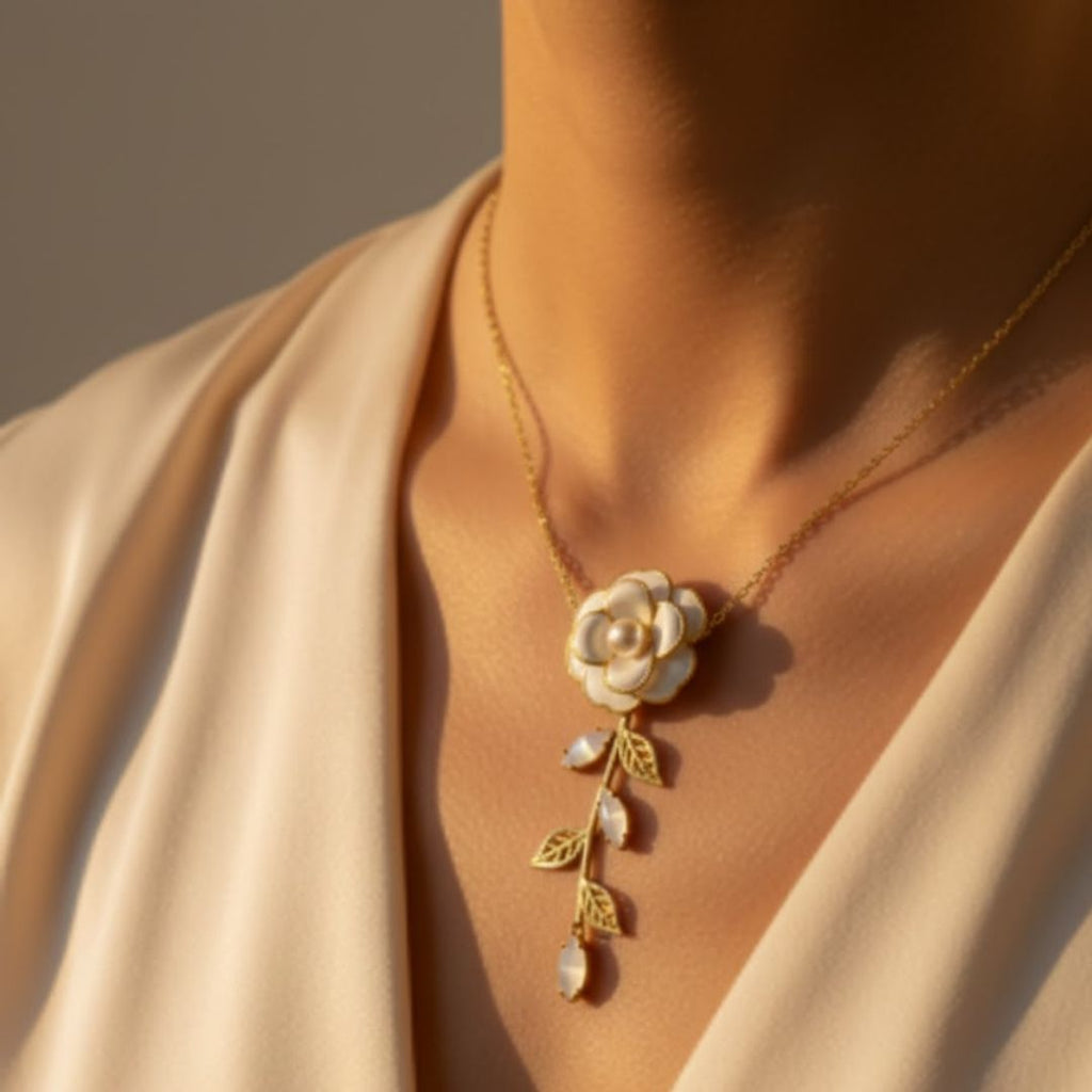 White Rose Pendant Necklace