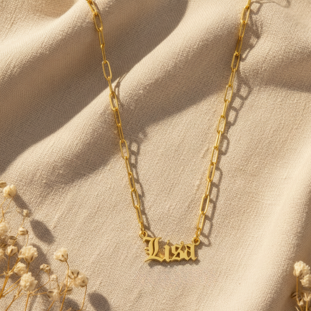 Gothic Gold Name Necklace