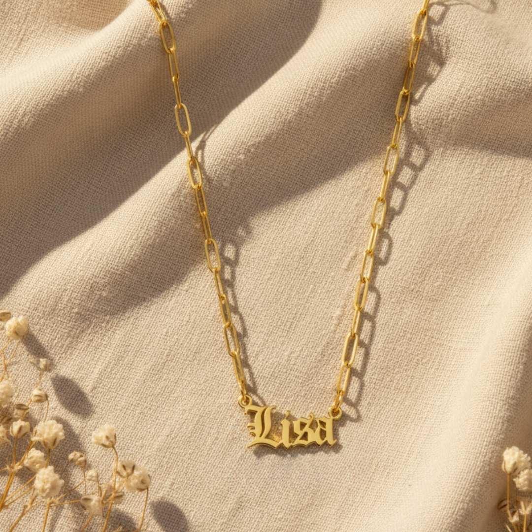 Gothic Gold Name Necklace