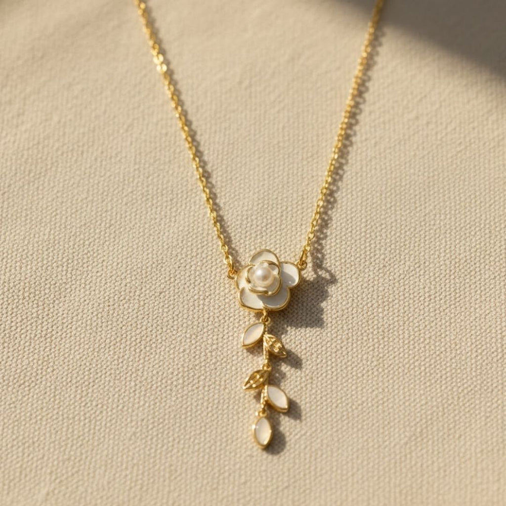 White Rose Pendant Necklace