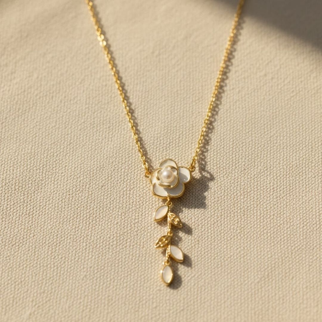 White Rose Pendant Necklace