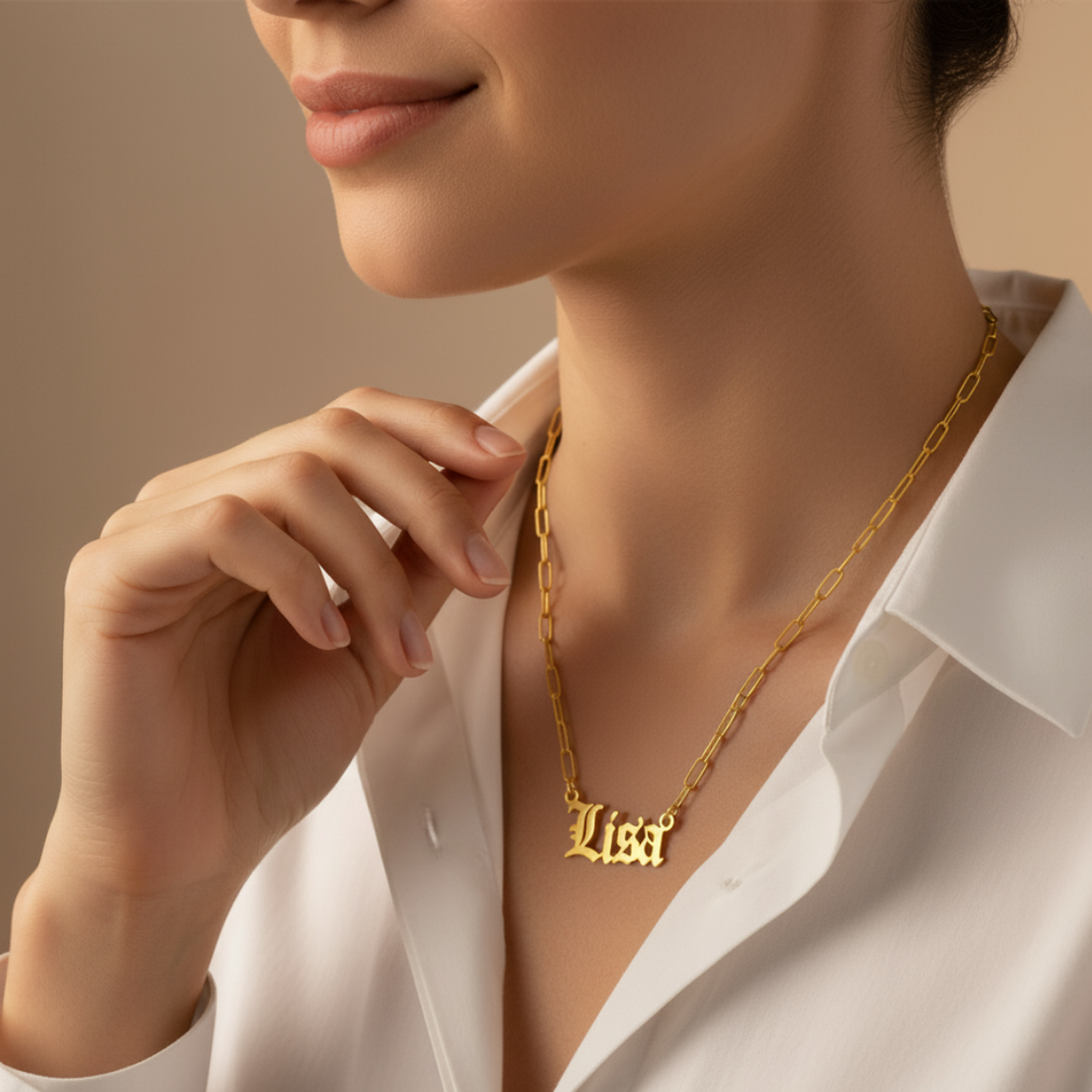 Gothic Gold Name Necklace