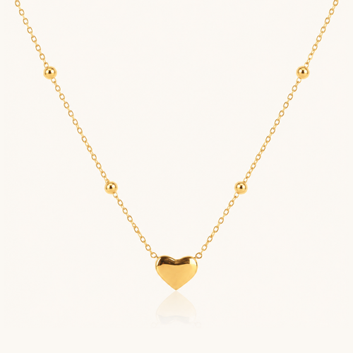 Beaded Chain With Gold Puff Heart Necklace
