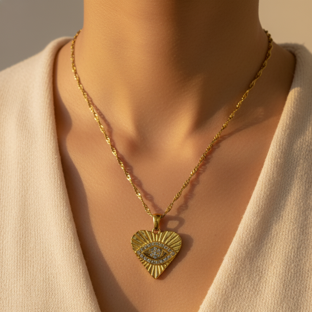 18k Gold Plated Evil Eye Heart Necklace