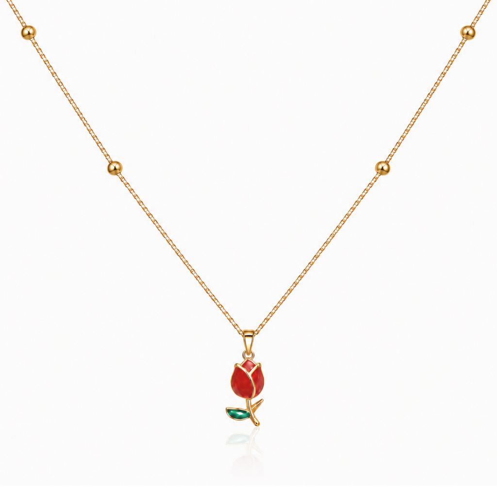 Golden Red Rose Necklace