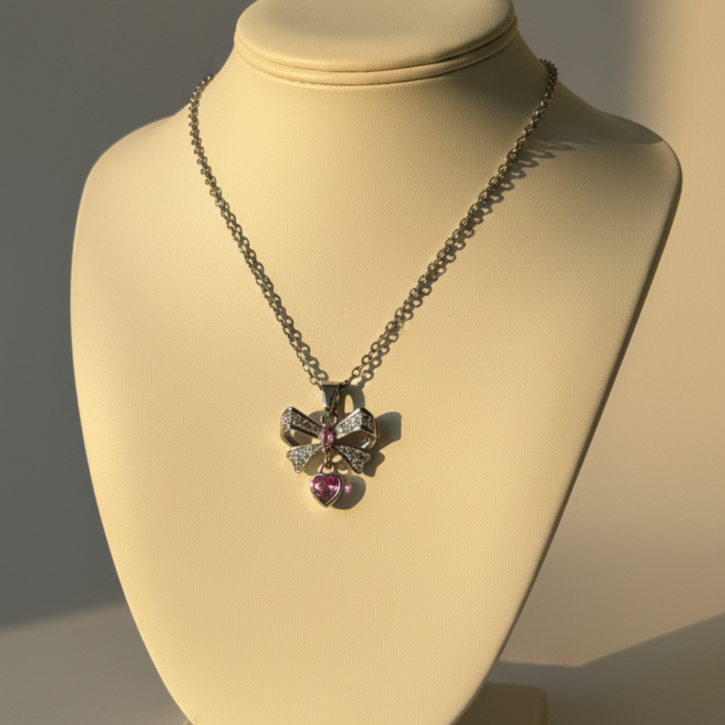 Bow-Shaped Zircon Diamond Necklace