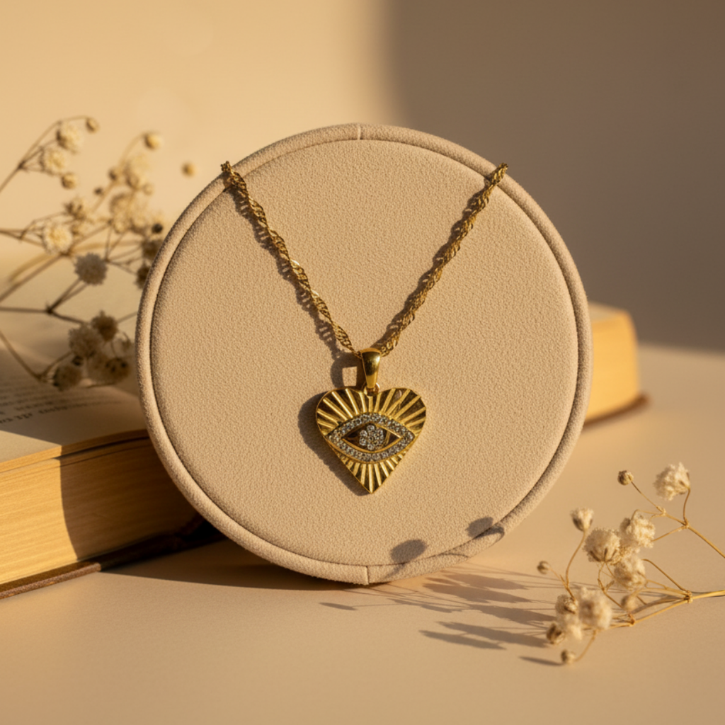 18k Gold Plated Evil Eye Heart Necklace
