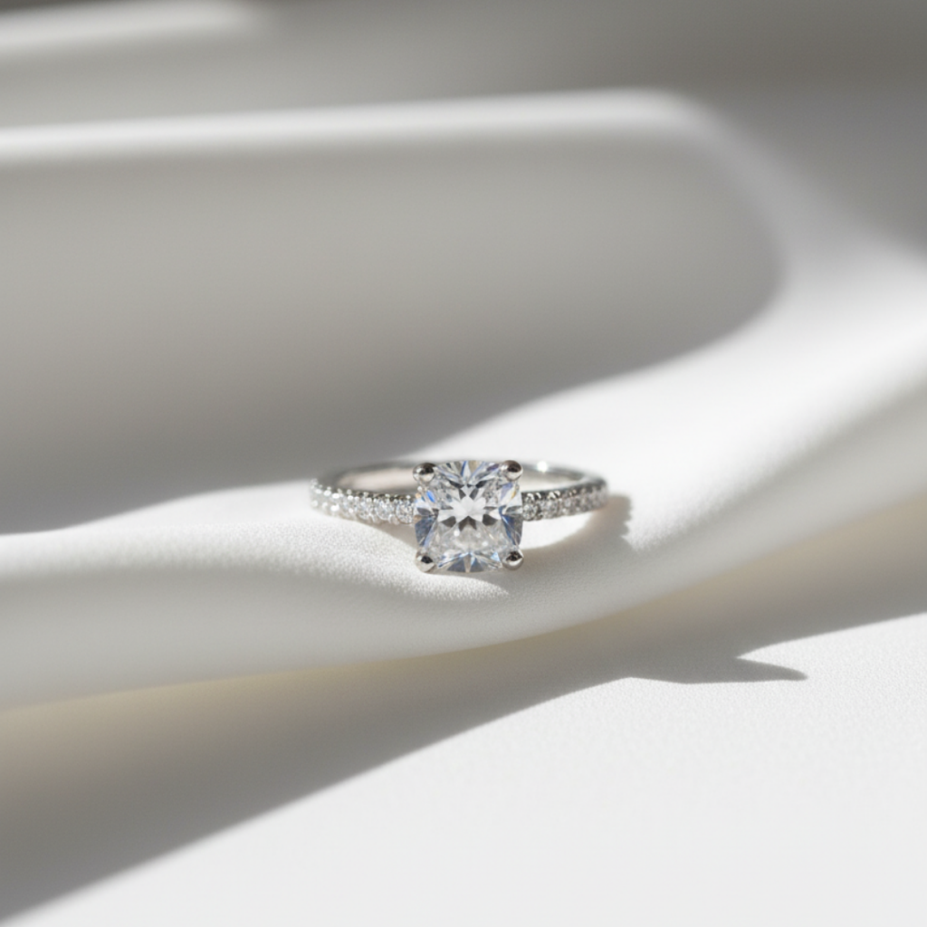 Silver Zircon Ring with Pave Band