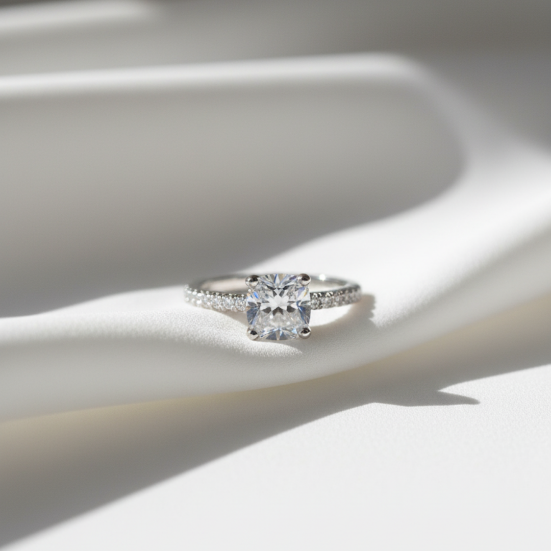 Silver Zircon Ring with Pave Band