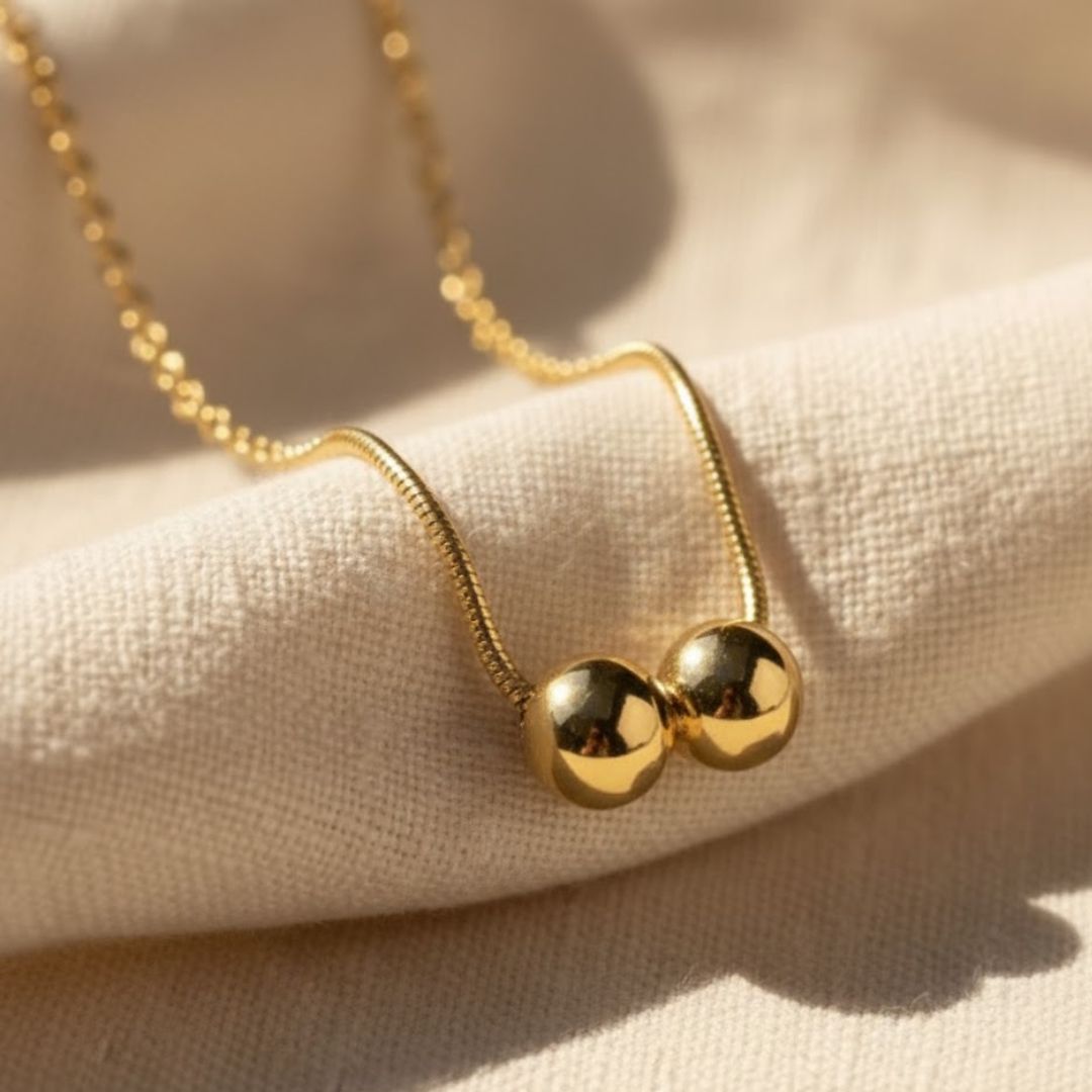 Two Drop Ball 18K Gold-Plated Necklace