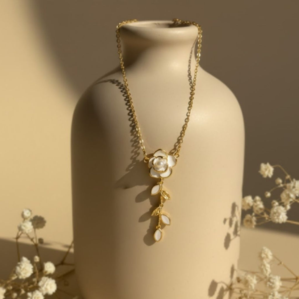 White Rose Pendant Necklace