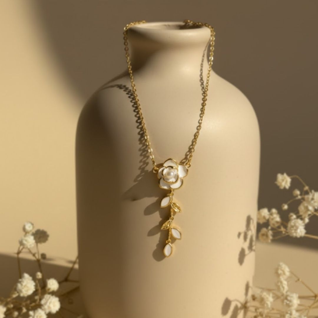 White Rose Pendant Necklace