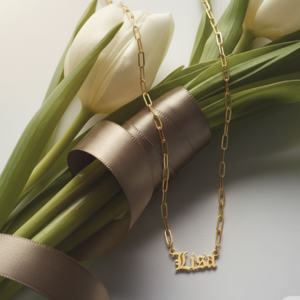 Gothic Gold Name Necklace