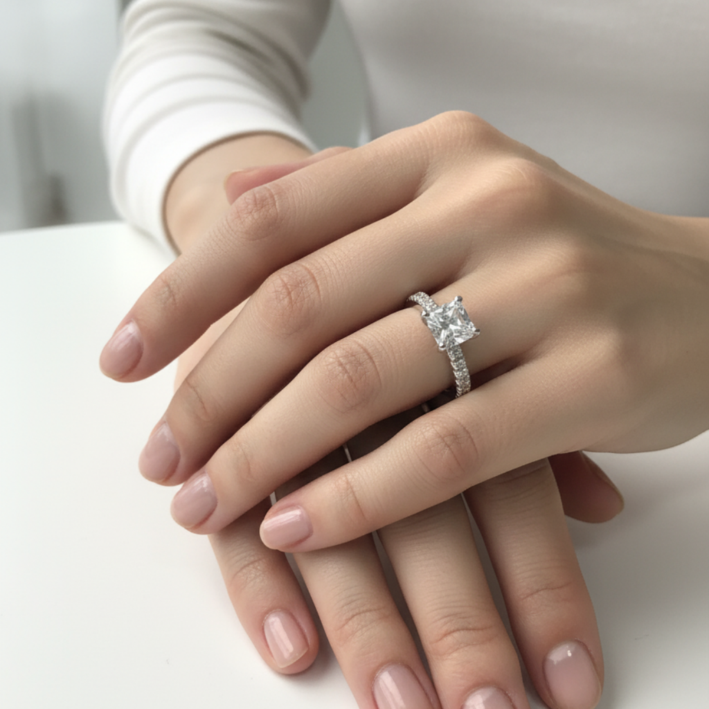 Silver Zircon Ring with Pave Band