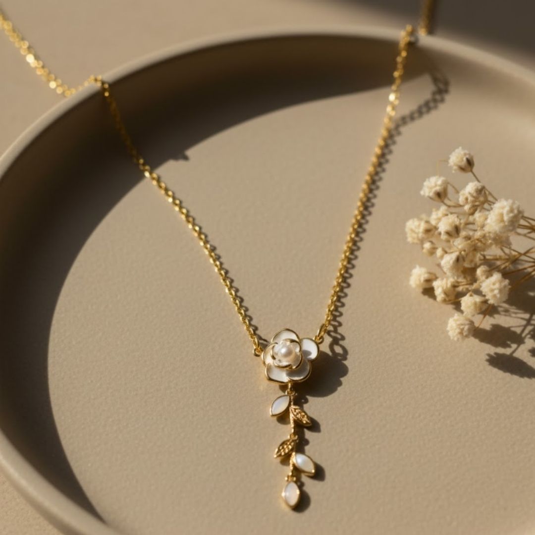 White Rose Pendant Necklace