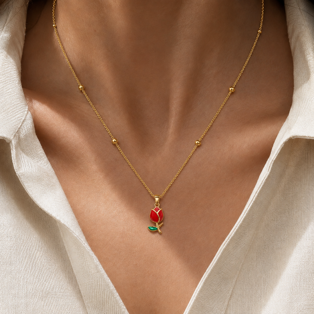 Golden Red Rose Necklace