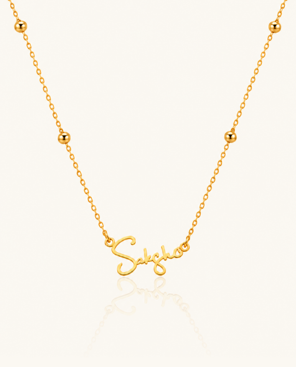 Cursive Name Necklace With Beaded Chain