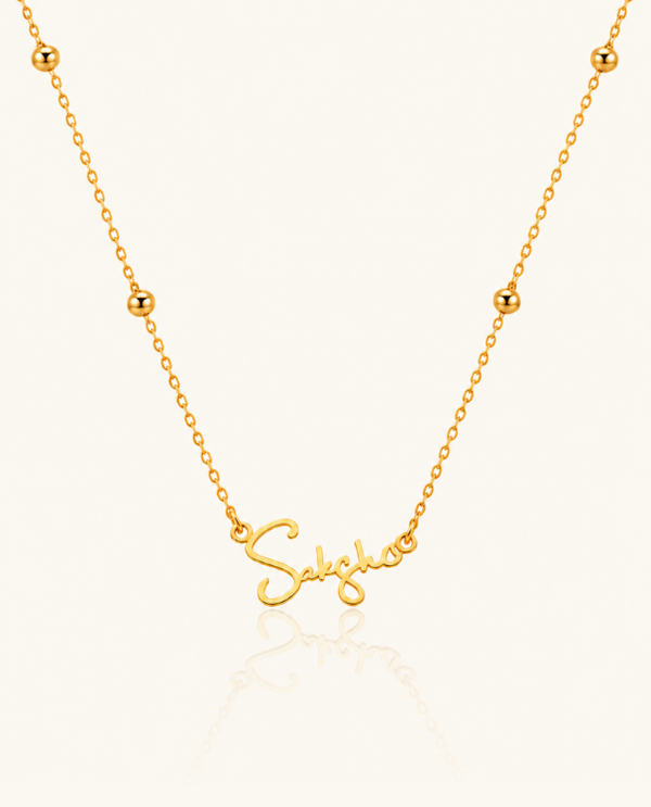 Cursive Name Necklace With Beaded Chain