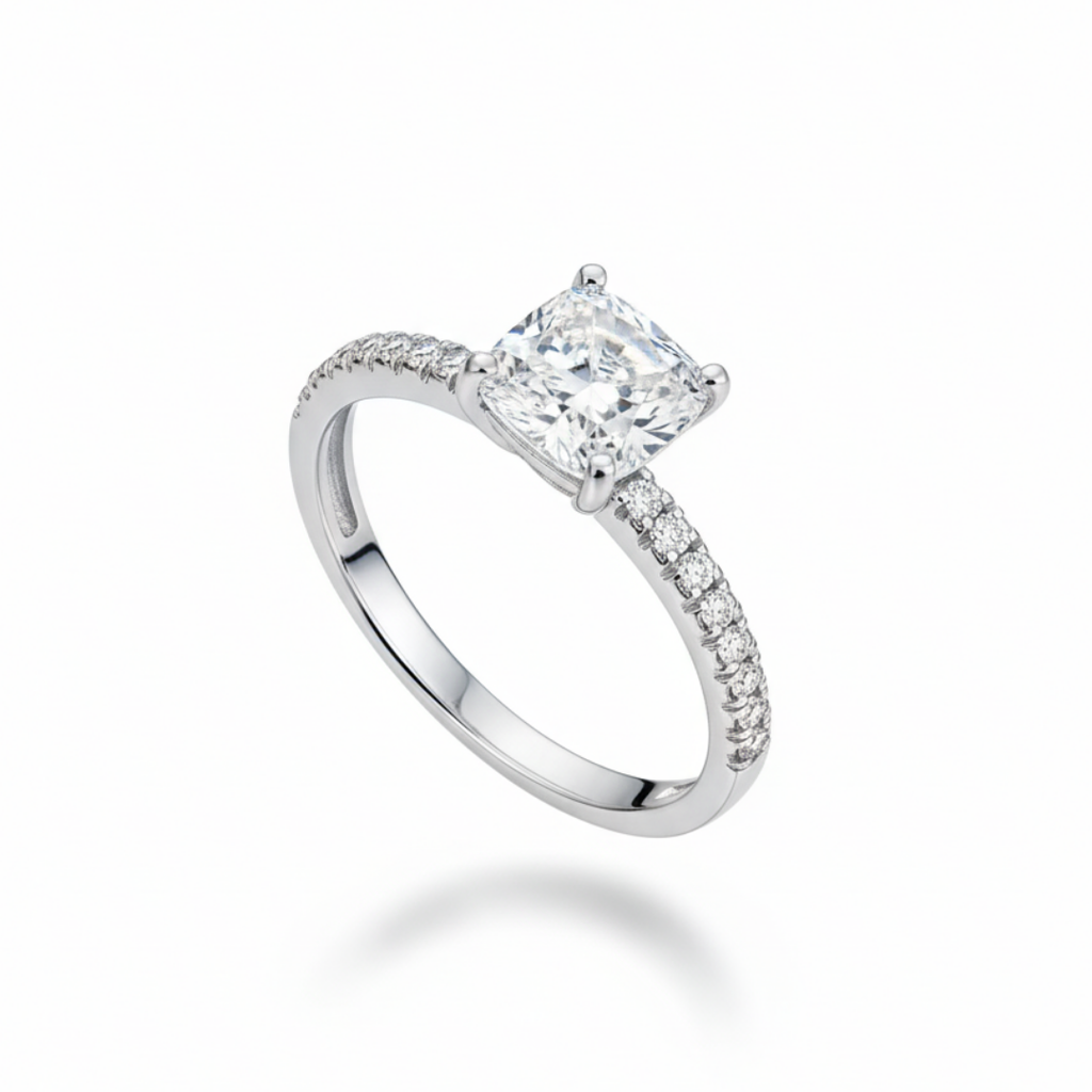 Silver Zircon Ring with Pave Band