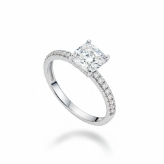 Silver Zircon Ring with Pave Band