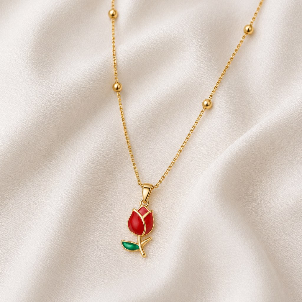 Golden Red Rose Necklace