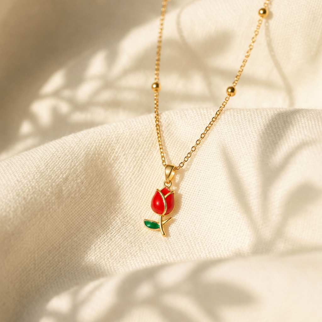 Golden Red Rose Necklace