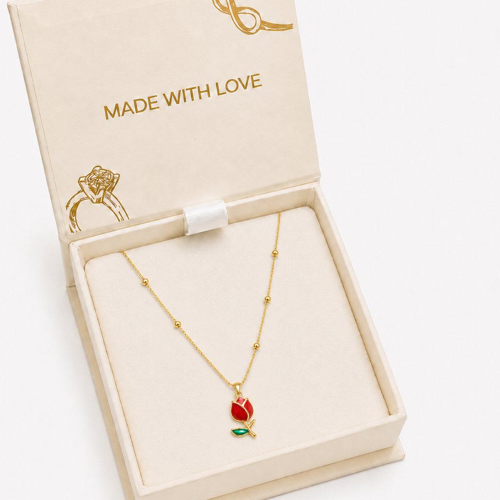 Golden Red Rose Necklace
