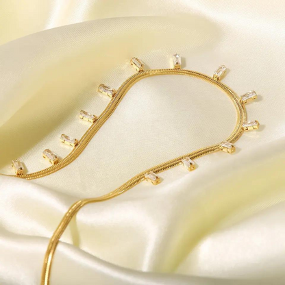 18k Gold Plated White Stone Viper Necklace