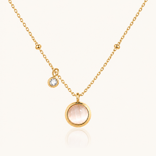 Gold Moonstone Pendant Necklace With Zircon Charm