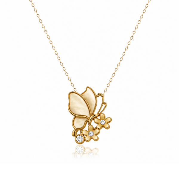 Butterfly And Flower Pendant Necklace