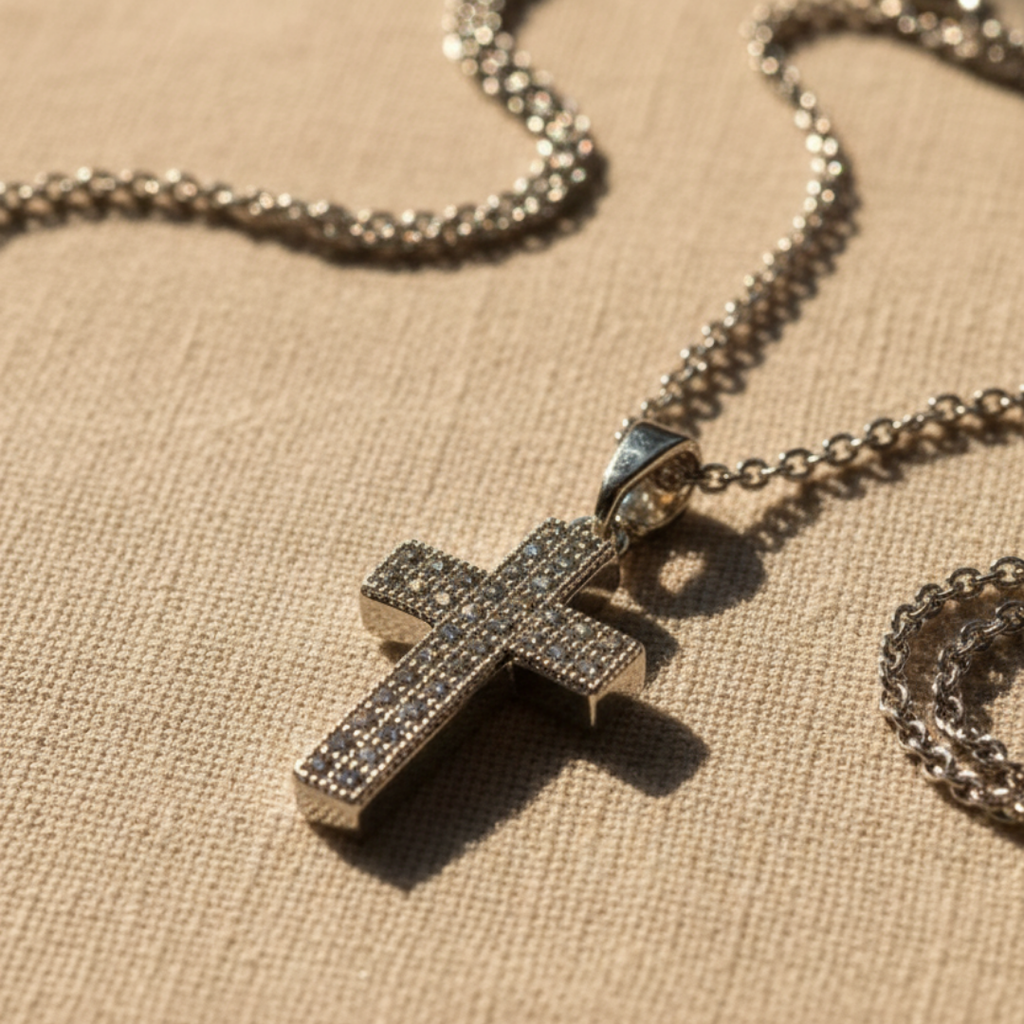 Faith Cross Zircon Diamond Studded Necklace