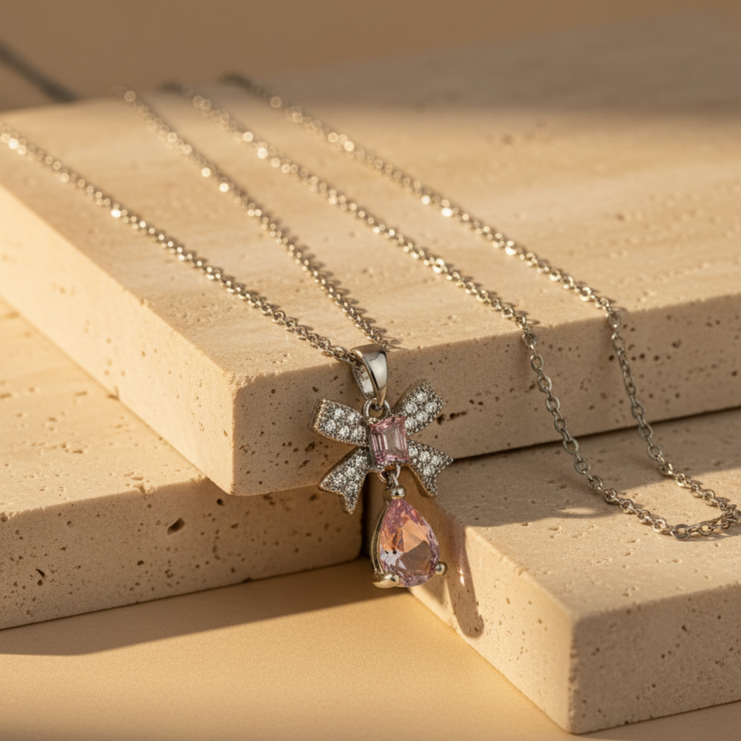 Teardrop Bow Pendant Necklace