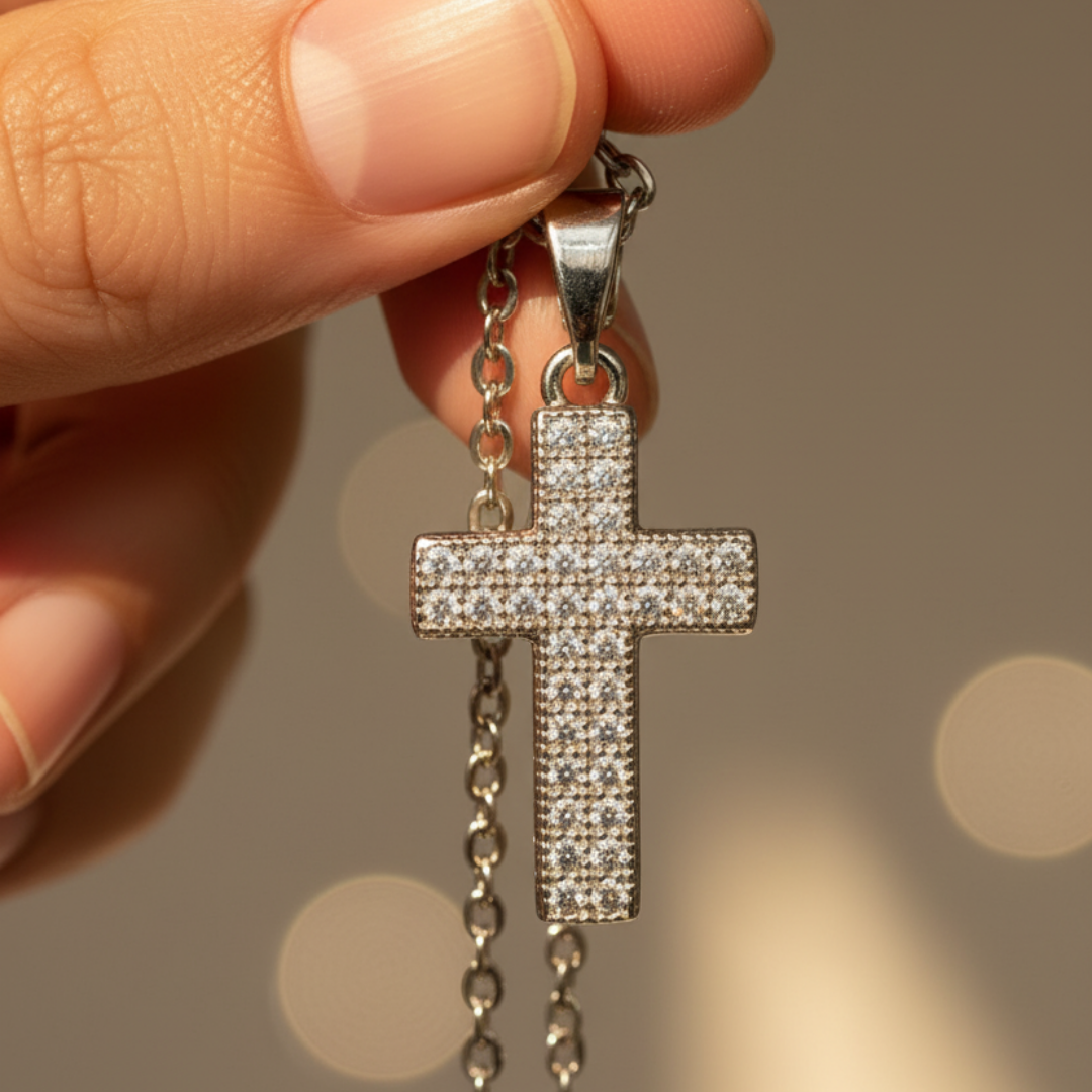 Faith Cross Zircon Diamond Studded Necklace