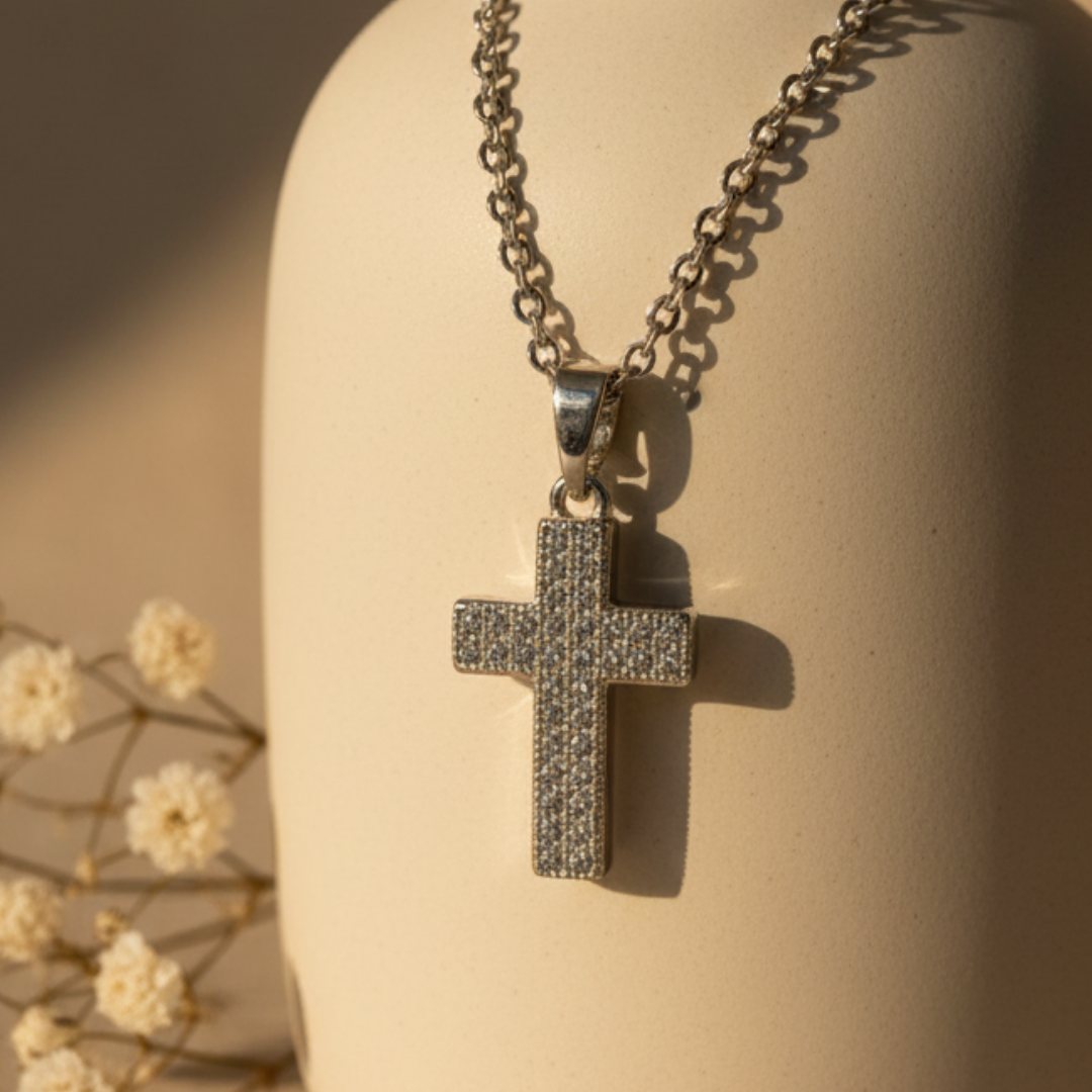 Faith Cross Zircon Diamond Studded Necklace