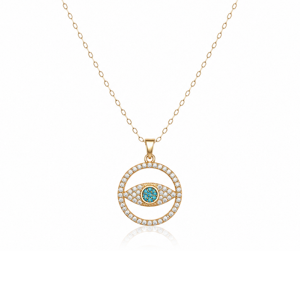 Circular Evil Eye Zircon Diamond Necklace